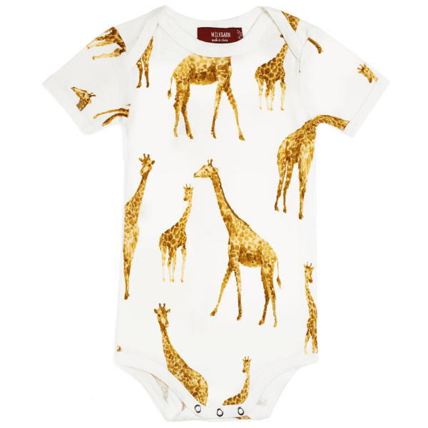Milkbarn Bamboo Short-Sleeve One-Piece Orange Giraffe