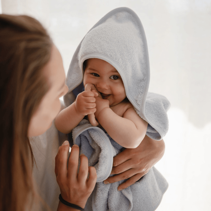 Organic Cotton Baby Hooded Towel, Baby Blue