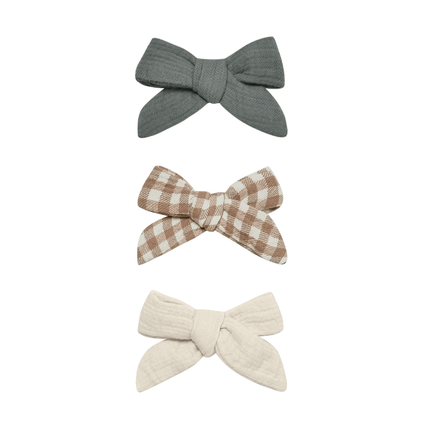 Bow with Clip Set of 3, Dusk, Cocoa Gingham, Natural