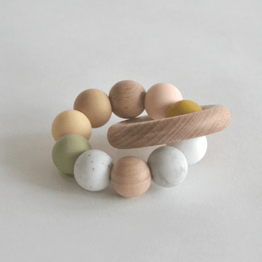 Silicone + Wood Teether Toy, Meadow