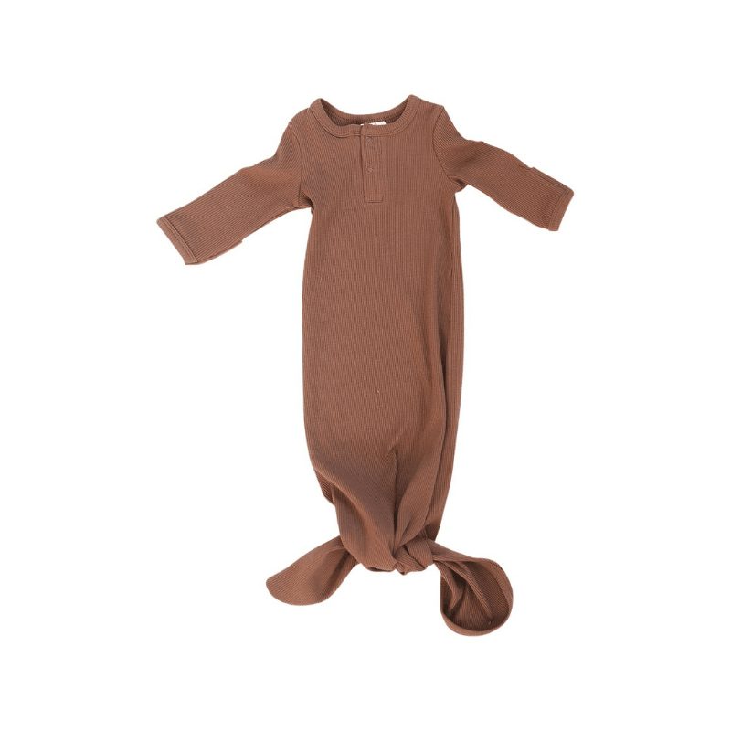Organic Ribbed Cotton Knotted Baby Gown, Rust