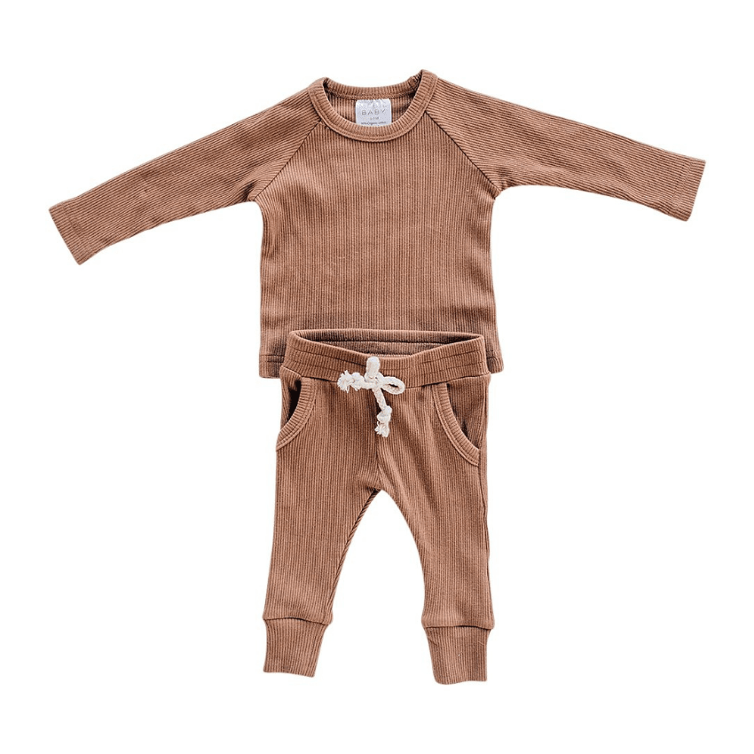 Organic Cotton Ribbed Two-Piece Set, Rust
