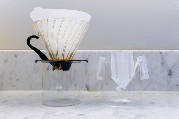 side by side comparison of hario v60 with single serve pour over