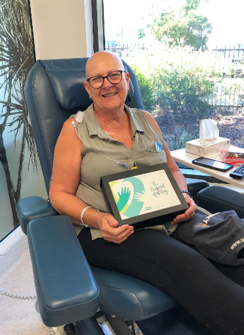 Tanya with a Big Hug Box at Allan Walker Cancer Centre