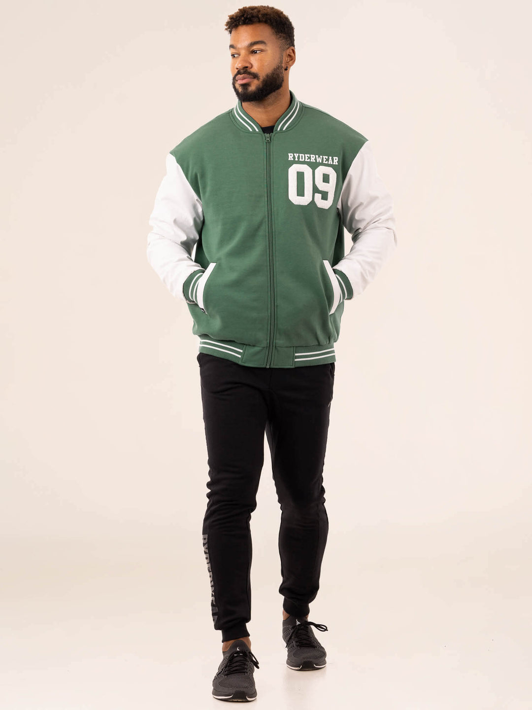 Varsity Bomber Jacket - Green/Vanilla Clothing Ryderwear 