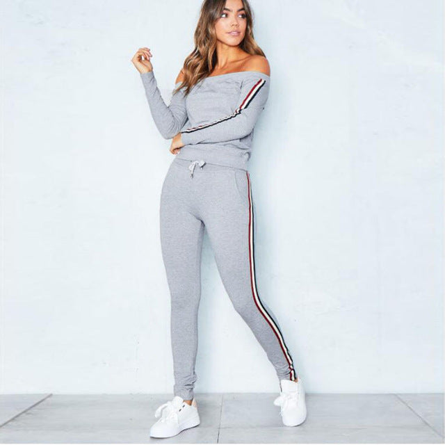 off the shoulder sweat suit