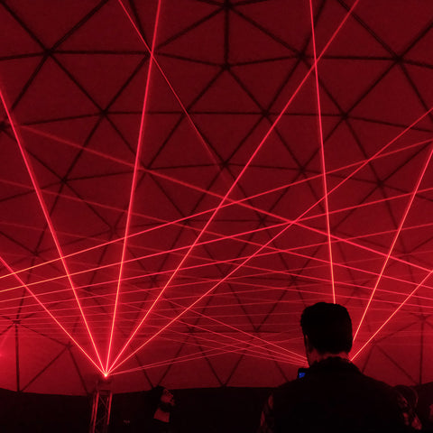 Red Laser Beams Inside Laser Dome