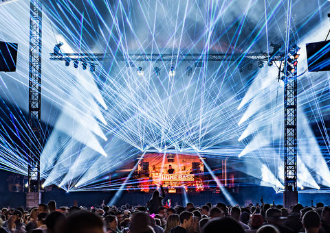 Entertainment lasers being used at a large show
