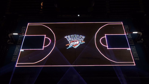 thunder basketball team laser mapping on court