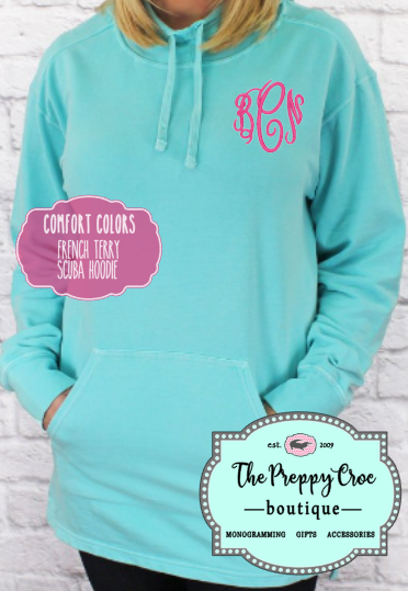 Monogrammed Comfort Colors French Terry Scuba Hoodie The Preppy Croc