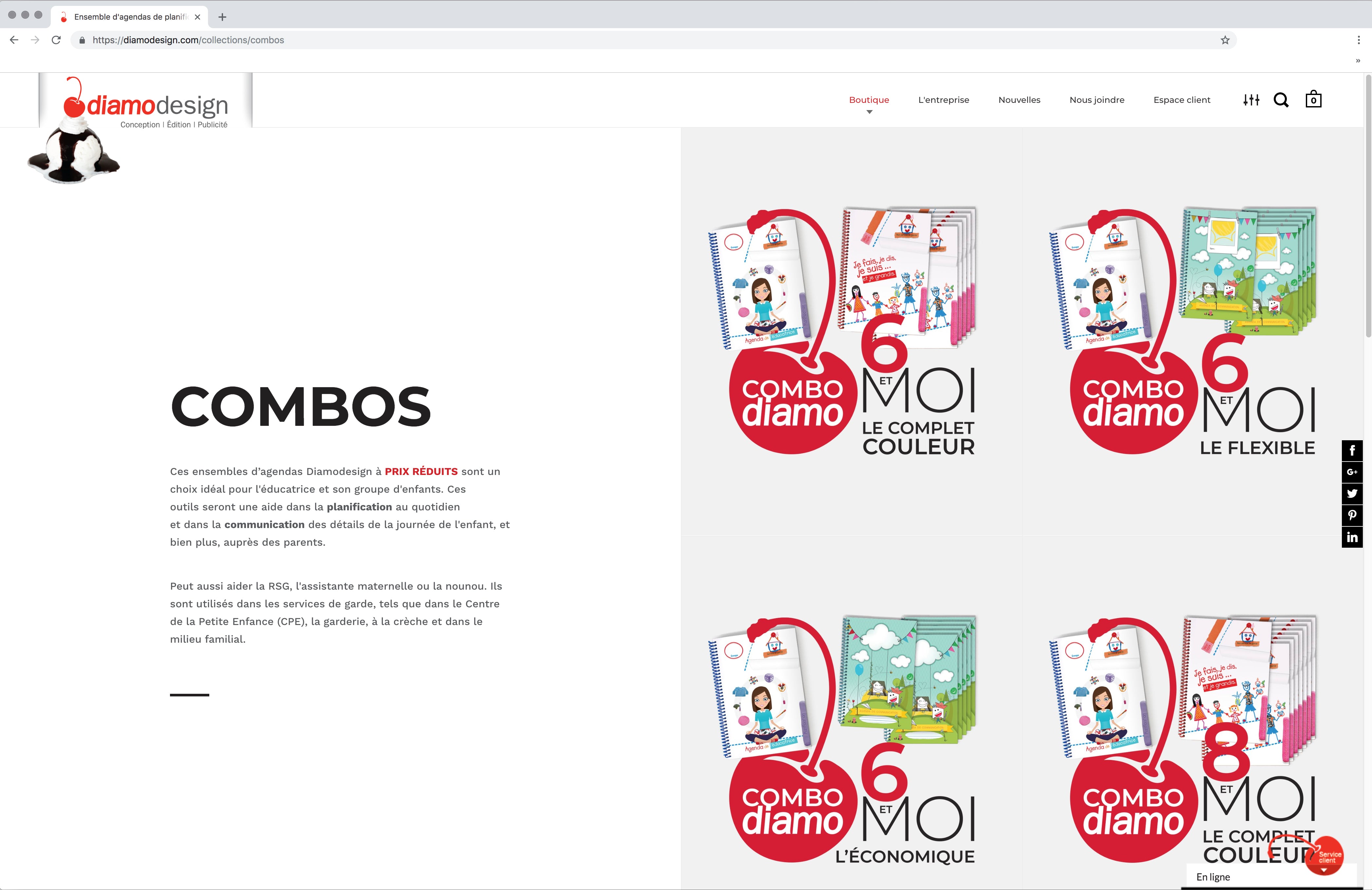 Visuel de la boutique en ligne Diamodesign pour l'achat des ensembles à prix réduits des agendas pour éducatrice en garderie