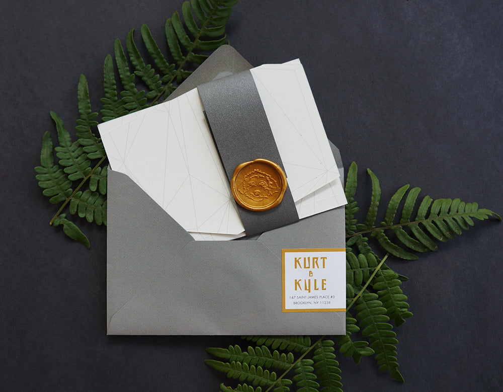 Kurt & Kyle's diecut foldout wedding invitation on And Here We Are