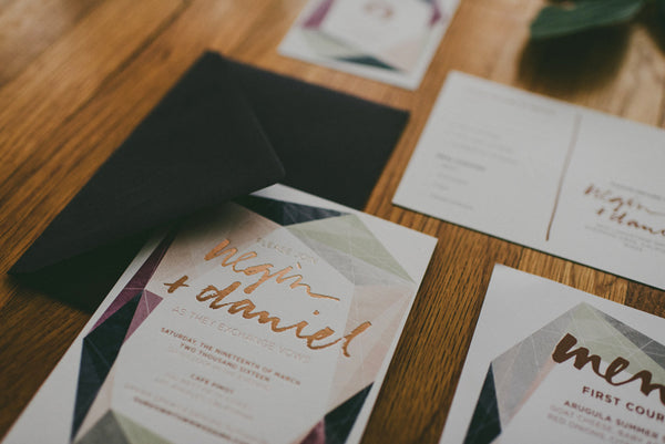 Watercolor Gem & Copper Foil Wedding Suite by And Here We Are www.and-hereweare.com
