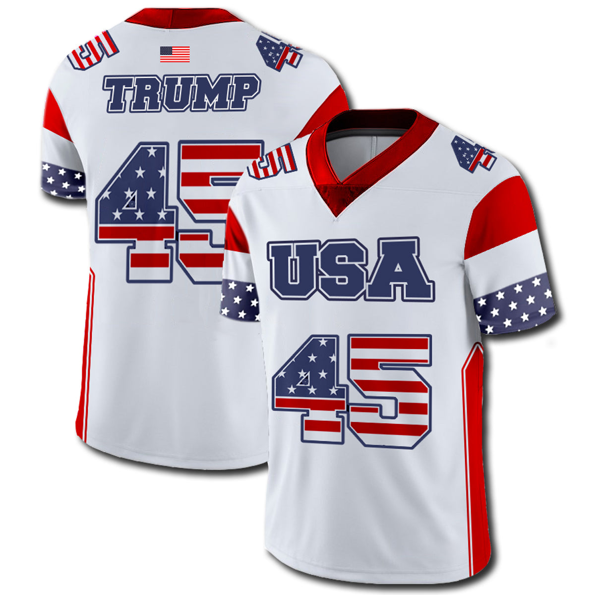 White Football Trump 45 Jersey USA Flag 
