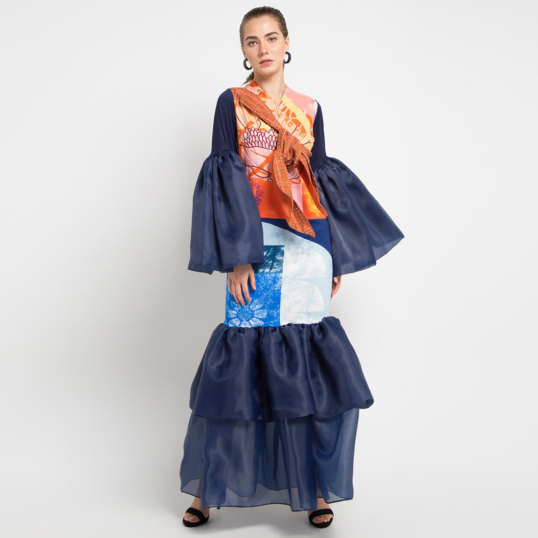 Meghan Overlap Dress In Navy With Orbital Navy