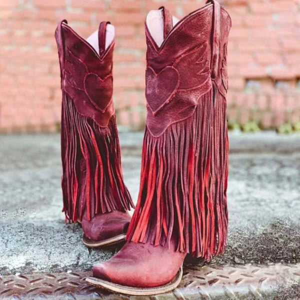 vintage tassel knot knee high boots