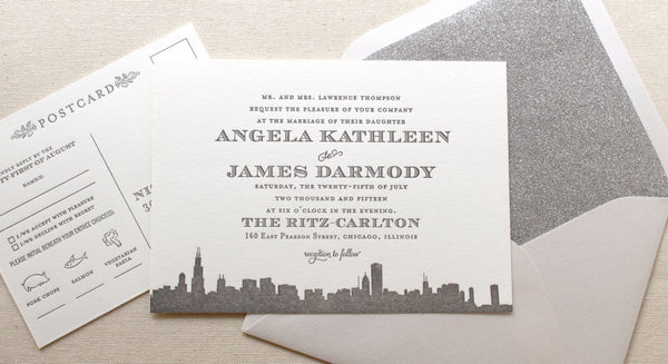 letterpress wedding invitation empire skyline