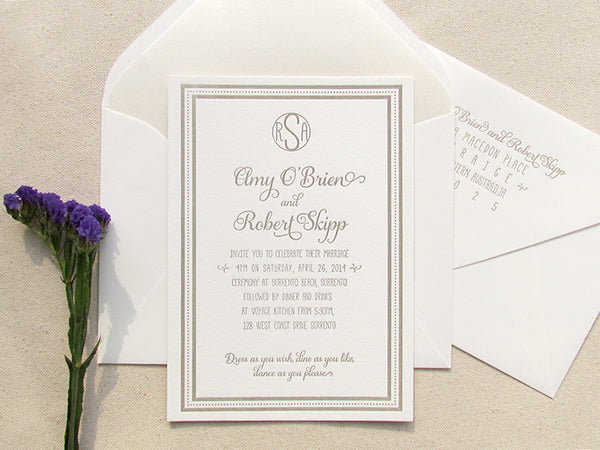 letterpress wedding invitation casual beach