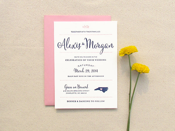 letterpress wedding invitation preppy