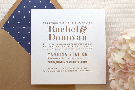 letterpress wedding invitation marigold