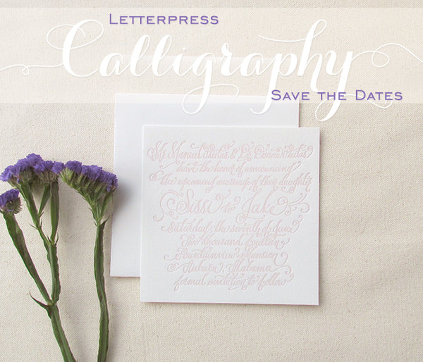 letterpress save the date calligraphy