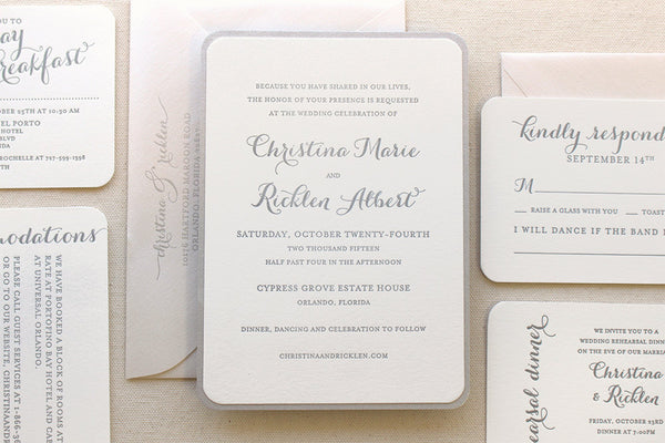 letterpress wedding invitation suite snowdrop
