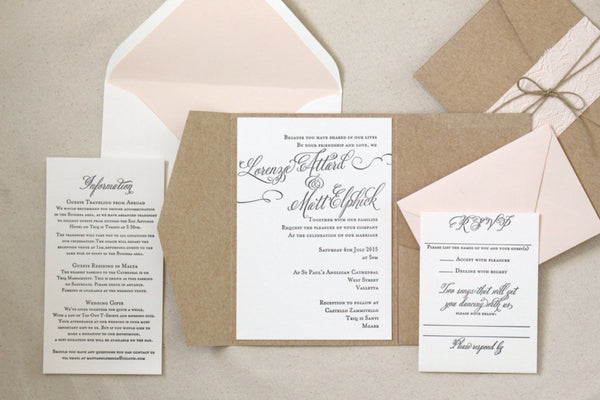 letterpress wedding invitation suite rosebud