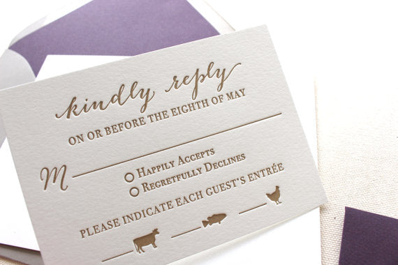 letterpress wedding invitation response card menu