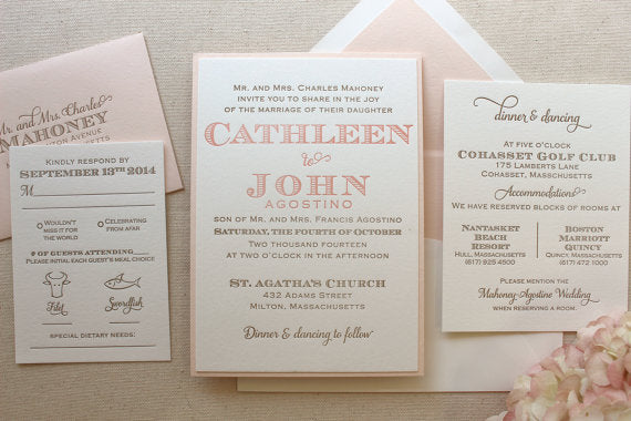 letterpress wedding invitation laurel suite