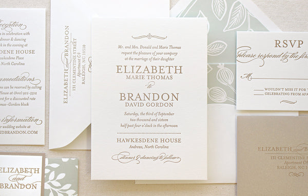 letterpress wedding invitation suite spearmint