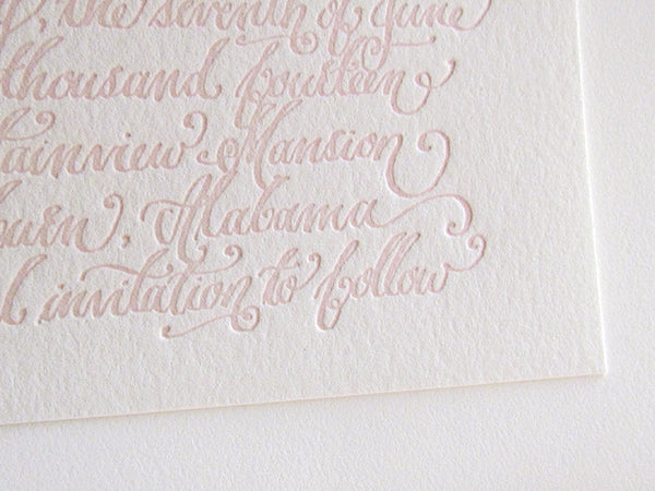 letterpress save the date calligraphy