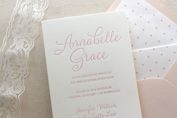 letterpress birth announcements annabelle grace