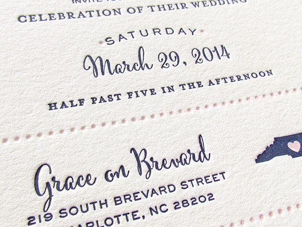 letterpress wedding invitation preppy two color