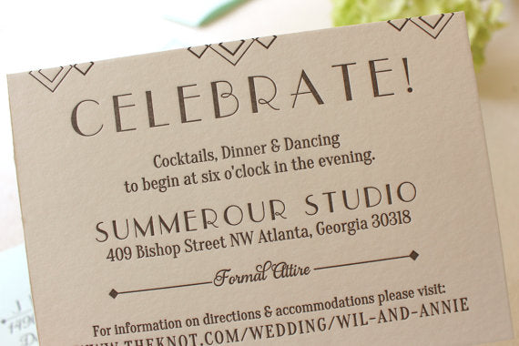 letterpress wedding invitation lush deco 