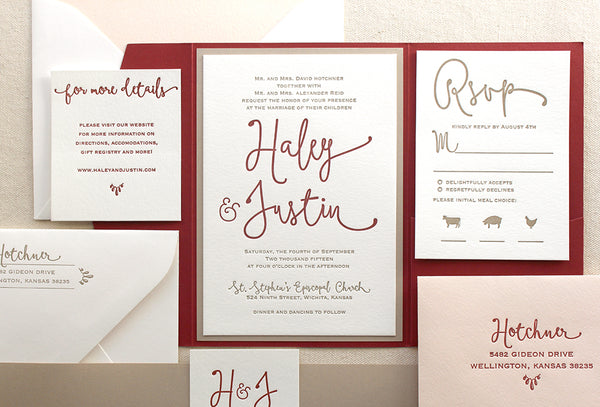letterpress wedding invitation suite romantic red