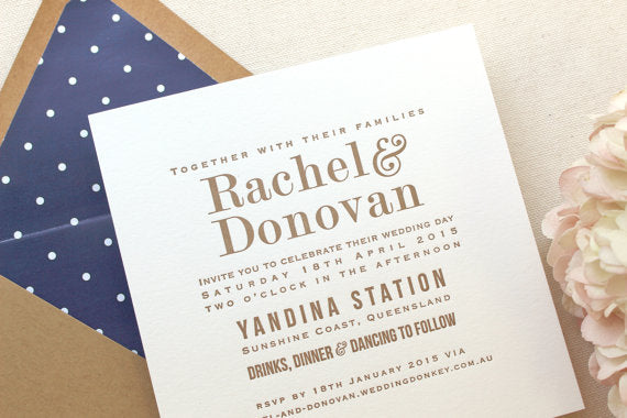 letterpress wedding invitation marigold