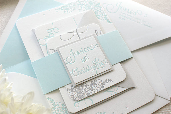 letterpress wedding invitation suite belly band whimsical