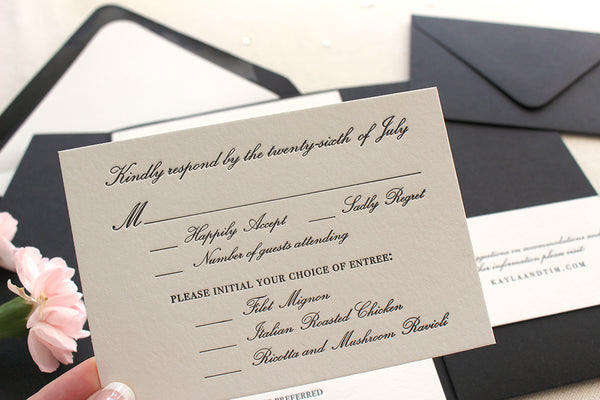 letterpress wedding invitation rsvp response card orchid