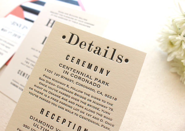 letterpress wedding suite info card hazel