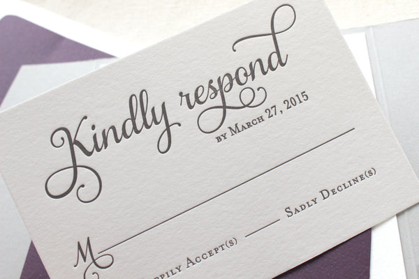 letterpress wedding invitation rsvp card violet suite