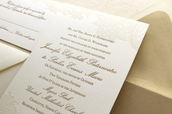 letterpress wedding invitation suite vintage floral lace