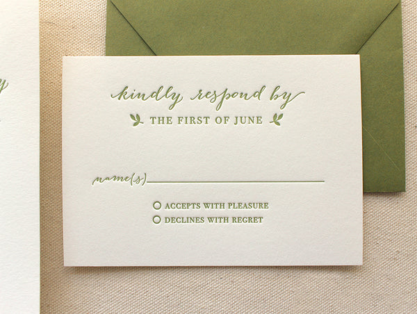 letterpress wedding rsvp response card