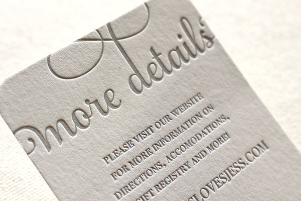 letterpress wedding invitation information card whimsical