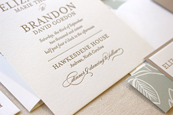 letterpress wedding invitation spearmint