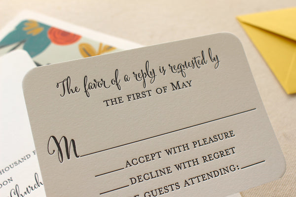 letterpress wedding invitation rsvp response card flora 