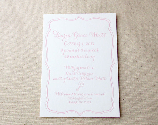 letterpress birth announcements A6 card size