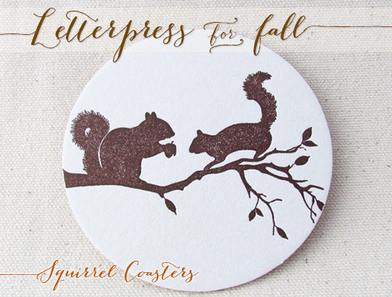 letterpress squirrel coasters