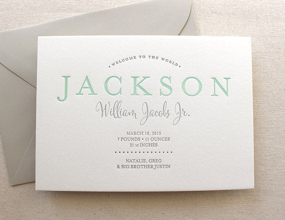 letterpress birth announcements jackson jacobs