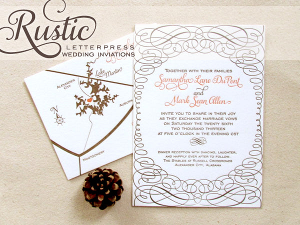 letterpress wedding invitation rustic