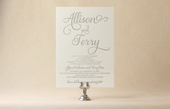 letterpress wedding invitation display